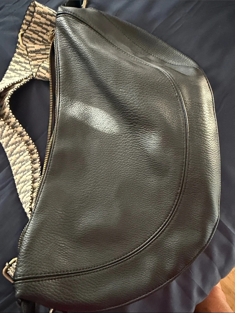 Anthropologie Black Leather Crossbody Bag with Woven Strap